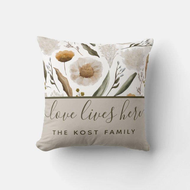 Love Lives Here Name Throw Pillow (Front)