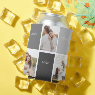 Love Lives Here Three Photo Family Gift Can Cooler
