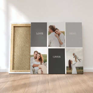 Love Lives Here   Three Photo Family Gift Canvas Print