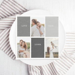 Love Lives Here   Three Photo Family Gift Napkin