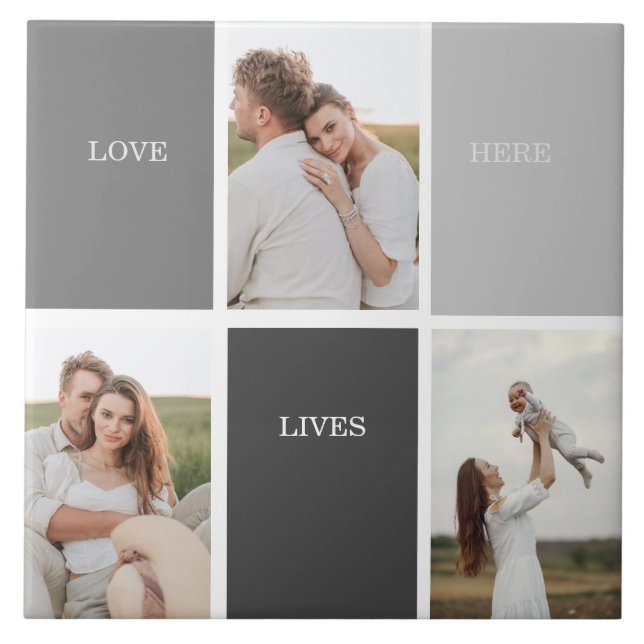 Love Lives Here | Three Photo Family Gift Tile (Front)