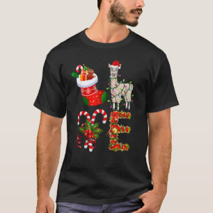 Love Llama Christmas Lights Led Santa Hat Christma T-Shirt