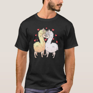 Love Llama Couples Hearts Retro Groovy 70s Valenti T-Shirt