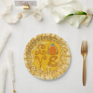 LOVE LO VE Turkey Pumpkin Pie Pastry Thanksgiving Paper Plate