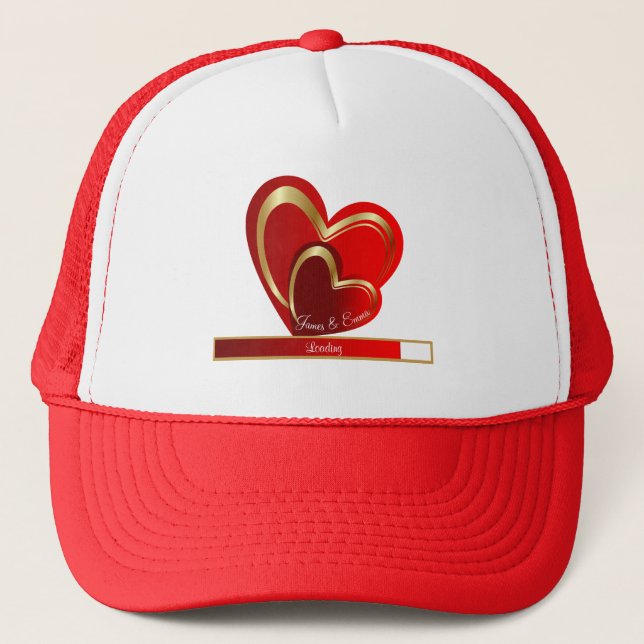 Love Loading Red Hearts Customisable Girlfriend Trucker Hat (Front)