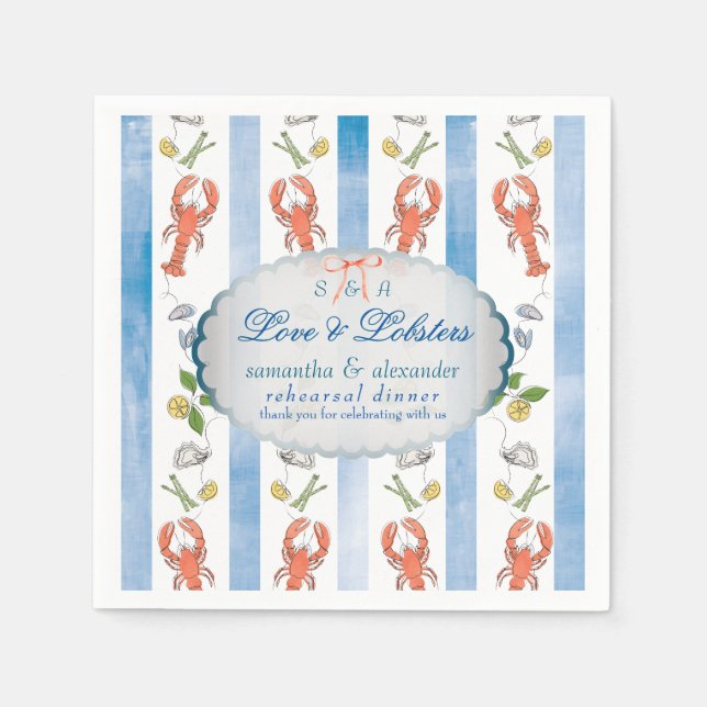 Love & Lobster Coquette Wedding Rehearsal Dinner Napkin (Front)