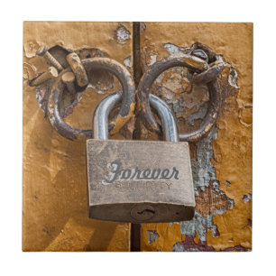 Love Lock on Antique Door Tile