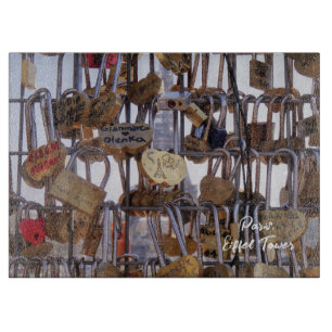 Love Locks and Eiffel Tower. Paris. France.  Cutting Board