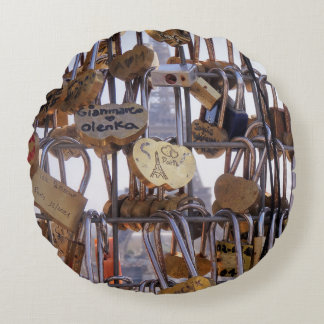 Love Locks and Eiffel Tower. Paris. France. Round Cushion