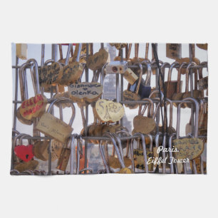 Love Locks and Eiffel Tower. Paris. France.  Tea Towel