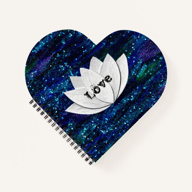 Love Lotus Flower Galaxy Heart Shape Notebook (Front)
