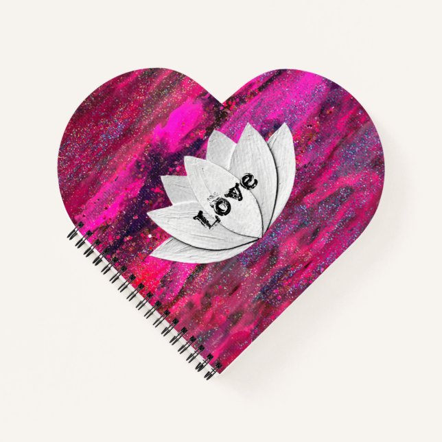 Love Lotus Flower Pink Galaxy Heart Shape Notebook (Front)
