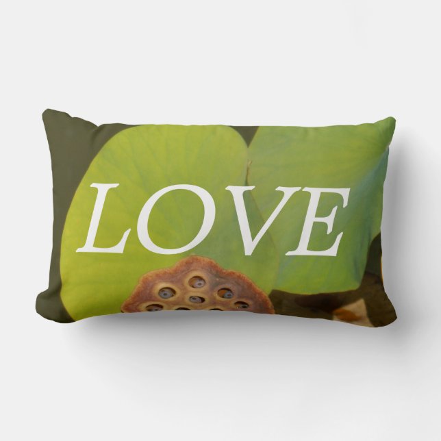 lOVE , lotus pod green Lilly pads inspiration Lumbar Cushion (Front)