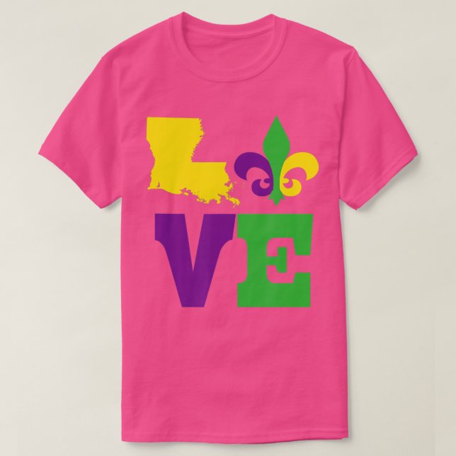 Love Louisiana Mardi Gras Cute  Fleur De Lis  T-Shirt (Design Front)