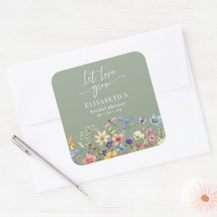 Love Love Grow Sage Green Wildflower Bridal Shower Square Sticker
