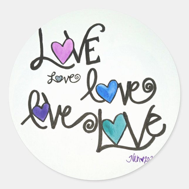 Love Love Love Classic Round Sticker (Front)