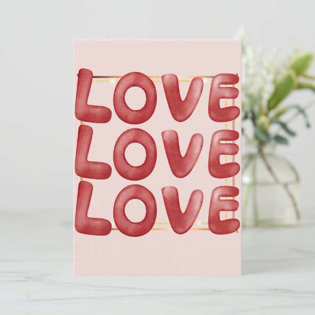 Love Love Love Happy Valentine's Day Card Red Pink (Standing Front)