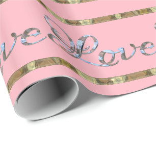 Love Love Love Pink Elegant Designer Wrapping Paper