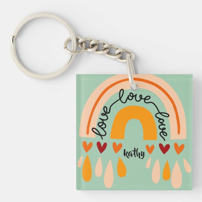 LOVE LOVE LOVE RETRO BOHO RAINBOW HEARTS    KEY RING (Front)