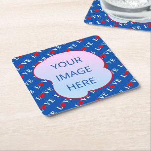 LOVE, love you, loving, Custom Personalise Photo   Square Paper Coaster