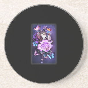 Love Magical Chihuahua Purple Roses Flower Coaster
