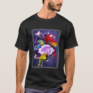 Love Magical Parrot Purple Roses Flower Butterfly T-Shirt