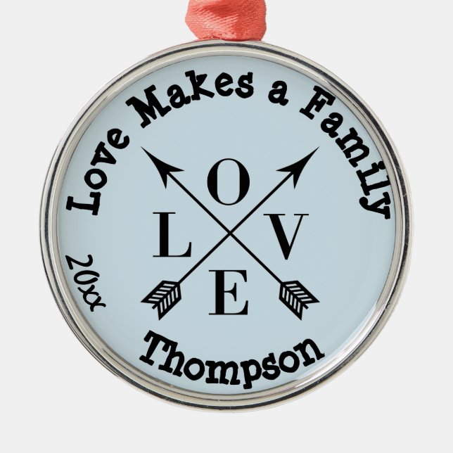 Love Makes a Family Adoption Personalised Ornament (Front)