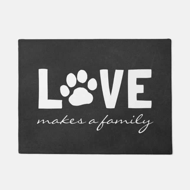 Love Makes A Family | Dog Paw Print | Customisable Doormat (Front)