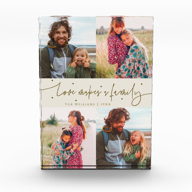 Love Makes a Family Modern Script Cream Photo Block (Front)