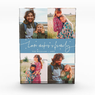 Love Makes a Family Modern Script Denim Blue Photo Block