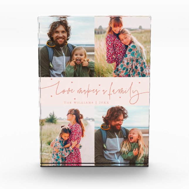 Love Makes a Family Modern Script Peach Photo Block (Front)