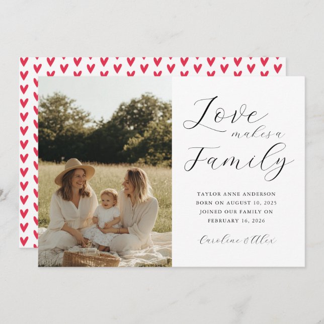 Love Makes A Family Photo Adoption Birth Announcement (Front/Back)