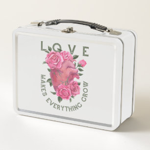 Love makes everything grow metal lunch box