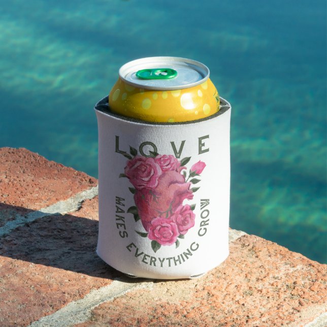 Love Makes Everything Grow – Romantic Floral Art  Can Cooler (In Situ Pool)