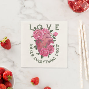 Love Makes Everything Grow – Romantic Floral Art  Napkin