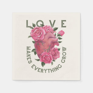 Love Makes Everything Grow – Romantic Floral Art Napkin