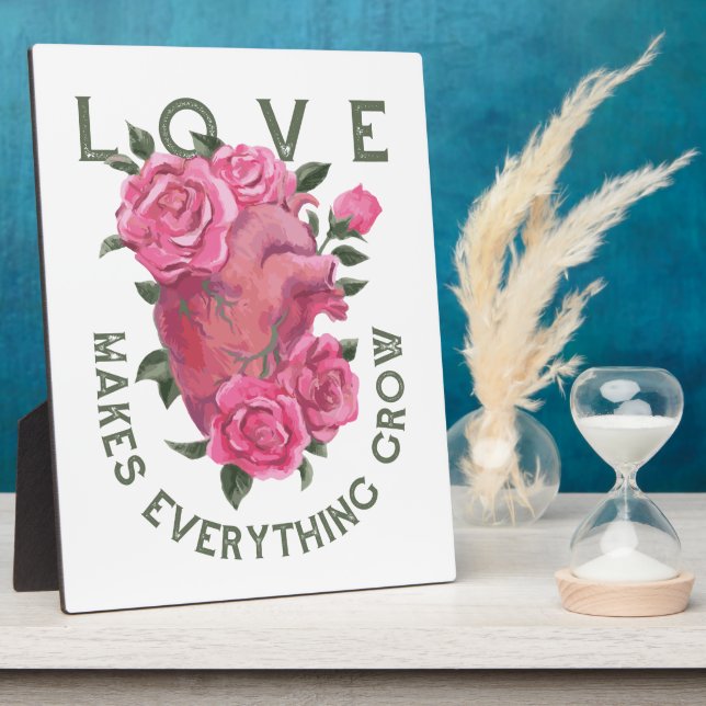 Love Makes Everything Grow – Romantic Floral Art  Plaque (Side)