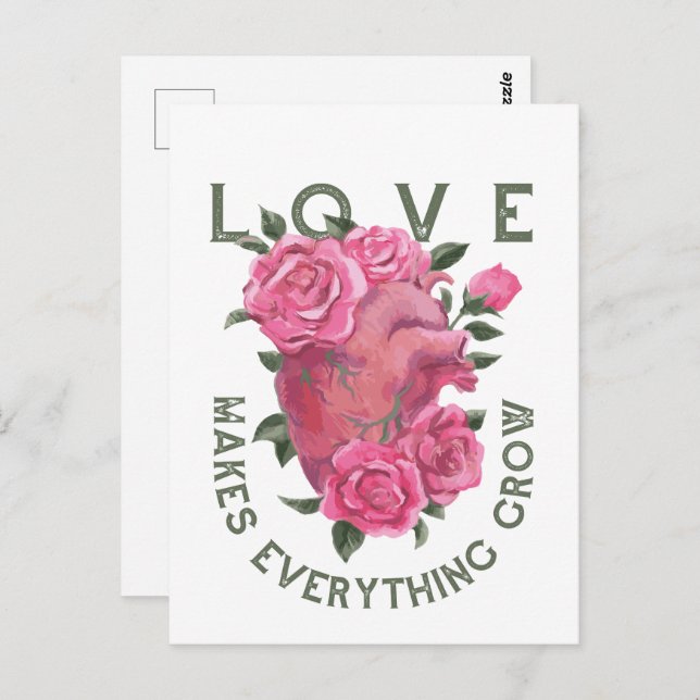 Love Makes Everything Grow – Romantic Floral Art  Postcard (Front/Back)