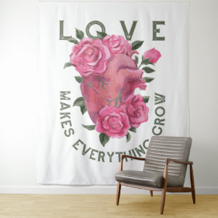 Love Makes Everything Grow – Romantic Floral Art Tapestry