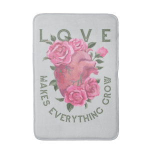 Love Makes Everything Grow Romantic Floral Bath Mat