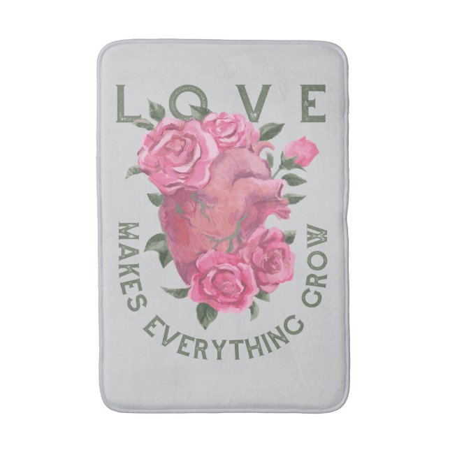 Love Makes Everything Grow Romantic Floral Bath Mat (Front Vertical)
