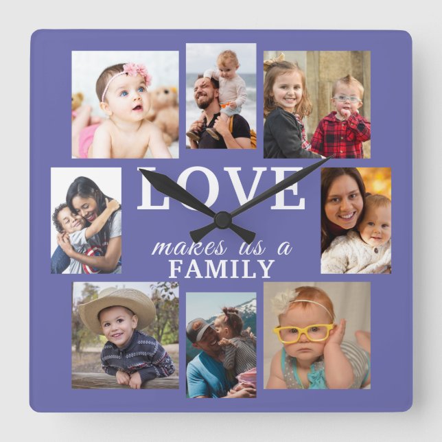 Love Makes Us A Family Quote 8 Photo Periwinkle   Square Wall Clock (Front)
