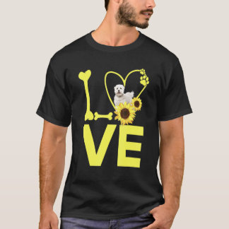 Love Maltese Sunflower Heart Dog T-Shirt