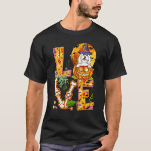 Love Maltese Witch Pumpkin Scary Halloween Dog T-Shirt