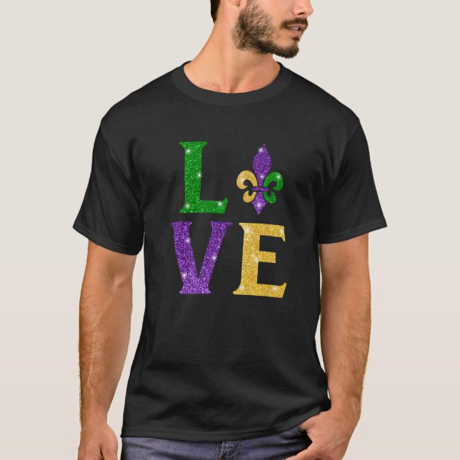 LOVE Mardi Gras Fleur De Lys Funny Men Women Carni T-Shirt (Front)