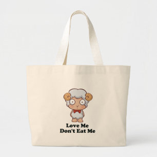 Love Me Don't Eat Me Sheep Design Large Tote Bag