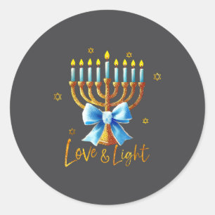 Love Menorah Chanukah Light Hanukkah Blue Coquette Classic Round Sticker