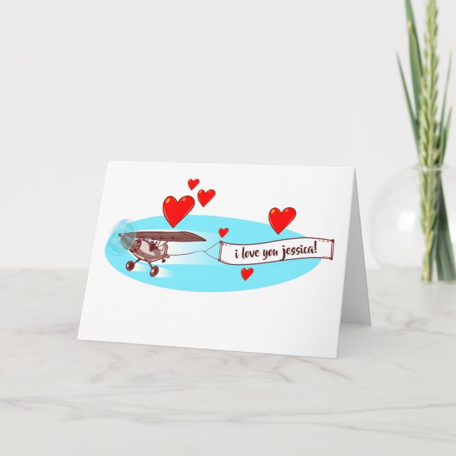 love message with aeroplane cartoon card (Front)