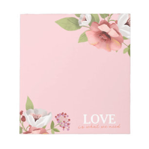Love Message with Pink Flowers Custom Notepad