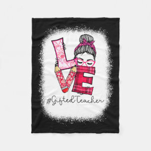 Love Messy Bun Ed Teacher Valentines Day Matching  Fleece Blanket
